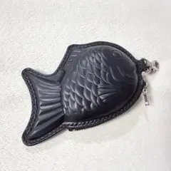 革製 たい焼き ポーチ 小物入れ ブラック レザー 本革 未使用