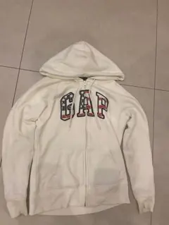 人気デザインGAP ギャップ ジップアップパーカー 星条旗ロゴ ホワイト XS