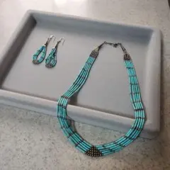 希少ヴィンテージ　スターリング　ネックレス　ターコイズ ピアスセット