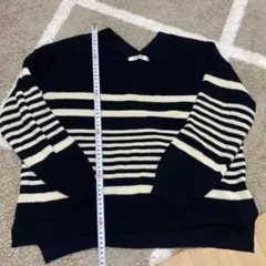 KHALITA ボーダー Vネック ニット ネイビー L