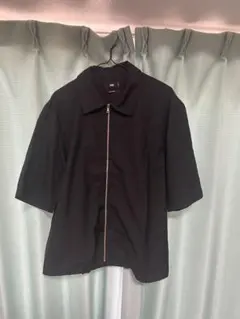 HARE 黒 半袖ジップアップシャツ