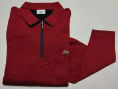 ラコステ ポロシャツ メンズ LL 長袖　新品 フロントジッパー 赤/紺