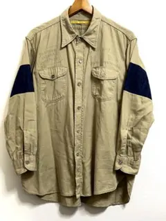 50s ミリタリークロス ワークシャツ マチ付　リメイク メモリアルペイント