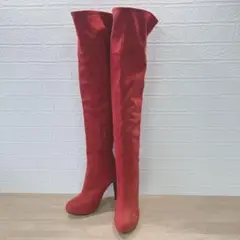 美品 RESEXXY レッド ニーハイブーツ スエード調 高ヒール Mサイズ