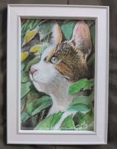 カラフルな猫の絵 額付き - メルカリ