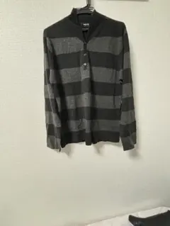 COMME CA ISM ボーダー ハイネックニット Lサイズ ブラック グレー