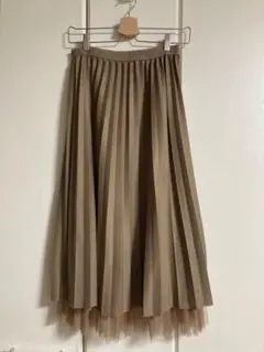 ブラウン プリーツスカート チュールレイヤー付き　リバーシブル