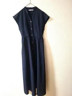 【Fサイズ】ELENCARE DUE ネイビー ボタン付きシャツワンピース