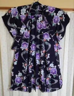 ◆紫色　花柄　(黒に近い）ネイビー浴衣