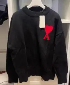 AMI PARIS ブラック ハート刺繍 セーター 秋冬ニット M