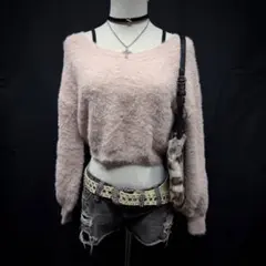 平成ギャル　y2k グランジ　春カラー　ニット　短丈　シャギー　姫ギャル　ピンク