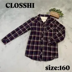 【CLOSSHII】クロッシー（160）ボアチェック柄長袖シャツ ネイビー赤