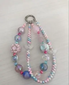ビーズ キーホルダー ハンドメイド ピンク ブルー 羽 ハート キラキラ