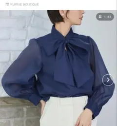 【極美品✨️RUIRUE BOUTIQUE】 ボウタイブラウス ネイビー シアー
