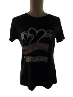 ハートとヒョウ柄のブラック半袖Tシャツ