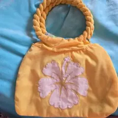 ハイビスカス刺繍イエローハンドバッグ