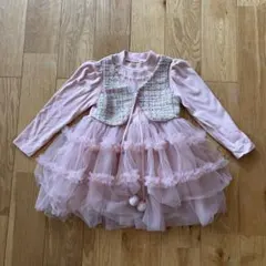 ベスト付きチュールワンピース　ピンク100-105