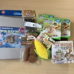 うさぎ用品 18個セット 牧草マット ウサギのかじり木 うさぎ用ブラシ