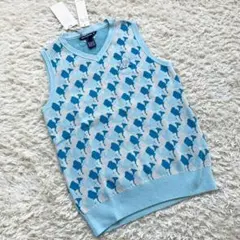 未使用 ZOY ゾーイ 総柄 ニットベスト 水色 ブルー レディースS