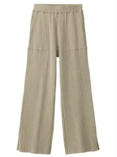 新品タグ付 GU ワイドリブニットパンツ ベージュ レディース L