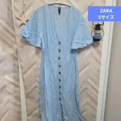 ZARA Sサイズ デニム半袖 ワンピース 薄ブルー