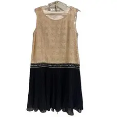 ノースリーブワンピース ベージュと黒 ひざ丈　13号 フォーマル