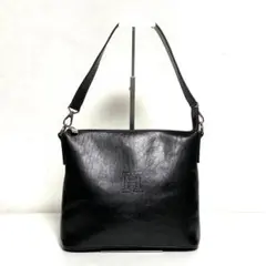 極美品 ヒロフ ワンショルダー ハンドバッグ フラップ Hロゴ シボ革 濃紺 美品 ヒロフ ワンショルダー ハンドバッグ フラップ Hロゴ シボ革 濃紺
