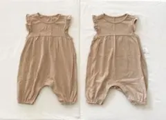 ユニクロベビー　フリルカバーオール　ベージュ　双子　70
