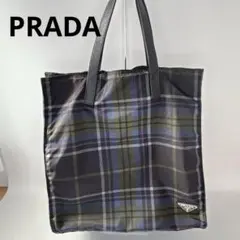 【PRADA】 お値下げ　チェック柄 トートバッグ　A4収納可　真贋鑑定済み