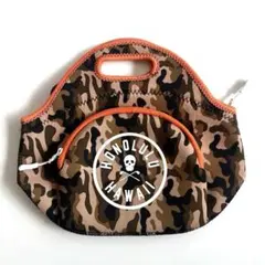 6067◆迷彩柄ミニトートバッグ オレンジ縁取HONOLULU HAWAII