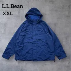 【美品】L.L.Bean ナイロンジャケット 刺繍ロゴ 紺 XXL フード収納