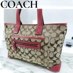 COACH ロゴ柄 トートバッグ ブラウン/レッド
