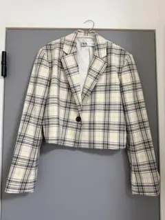 ZARA チェック柄 テーラードジャケット ショートジャケット