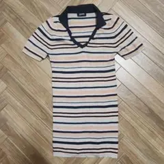 JIL SANDER NAVY 半袖 ニット　くすみピンク×ネイビー ボーダーのサムネイル