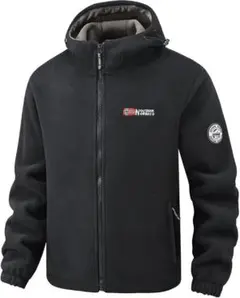 フリース ジャケットメンズ 黒 フード付き パーカー フルジップ 裏起毛