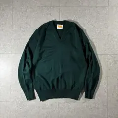 USA製90s SCHOOL Apparel Vネックニットセーター深緑短丈