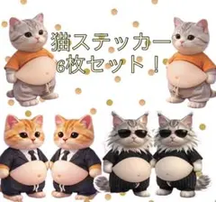 【大人気】6点セット　お腹ぷにぷにシール　スクイーズ　3D 立体シール　猫まとめ