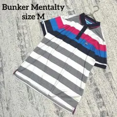 【バンカーメンタリティ】ポロシャツ ゴルフ 半袖 M ボーダー 白 紺 青 T