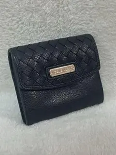【本革】COLE HAANコールハーン編み込み 二つ折り財布 ブラック