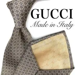 【美品】GUCCI グッチ イタリア製 総柄 グレー 灰色 シルク ネクタイ