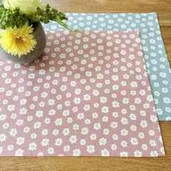 30×40 小花くすみピンク＆グリーンランチョンマット2枚セット入園入学　女の子