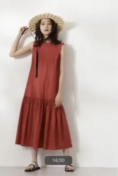 N.NBB コットンローンギャザーホールワンピース レッド M