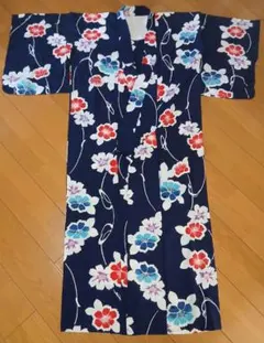 紺地 花柄 浴衣 単品のサムネイル
