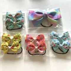 NO.23 夏柄リボン　キッズリボン　カラフルリボンヘアゴム5個セット