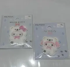 セリア サンリオ　ふわふわスノー パイルワッペン シール キティ マイメロ