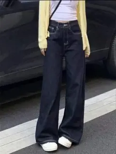 ハイウエストワイドレッグデニムパンツ