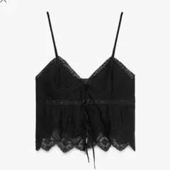 ZARA 刺繍入りストラップトップス Mサイズ ビスチェ キャミソール 黒