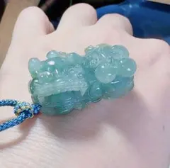 R2-02019天然本翡翠《本物保証》 油青緑翡翠 貔貅ペンダントネックレス