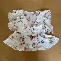 美品　ZARA TRAFALUC フローラルブラウス Lサイズ