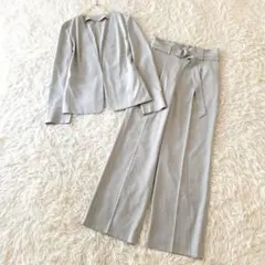 極美品✨近年 グリーンレーベルリラクシング ノーカラー パンツスーツ ベルト L